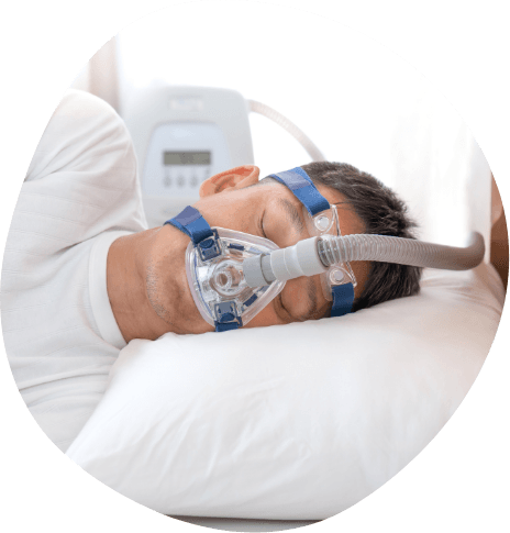 Sleeping man wearing C P A P mask