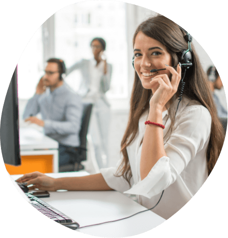 Smiling woman wearing phone headset