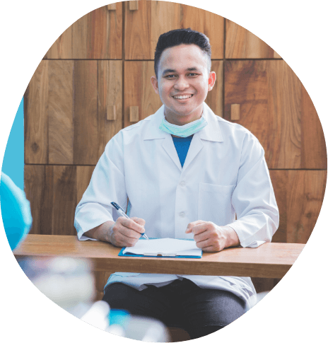 Smiling medical professional with clipboard